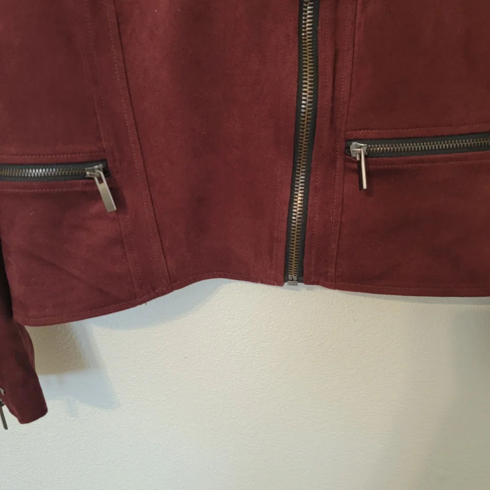 Kut From The Kloth Burgandy Faux Suede Full Zip Crop Jacket SZ S